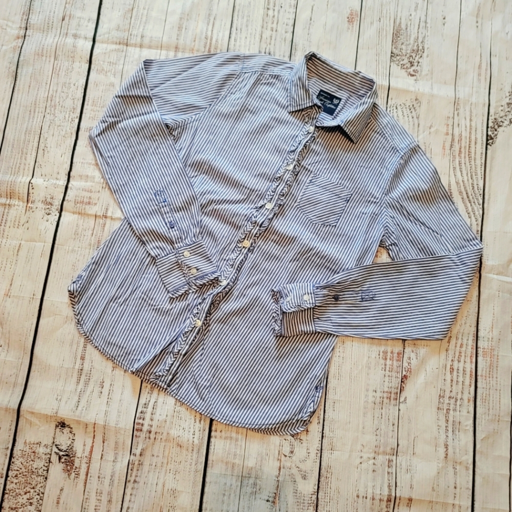 American Eagle Blue Button Down Shirt Women Size S Long Sleeves